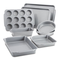 The 8-Piece Nonstick Bakeware Set is elegantly showcased on a white background, offering easy cleanup.