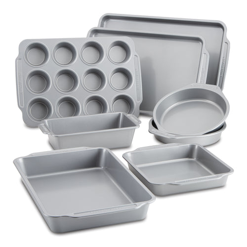 The 8-Piece Nonstick Bakeware Set is elegantly showcased on a white background, offering easy cleanup.