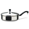 Introducing the Classic Series Stainless Steel 2.75-Quart Saute Pan, featuring a lid and a long black handle, ideal for those who enjoy effortless sautéing. This dishwasher-safe treasure provides both convenience and elegance in your kitchen.