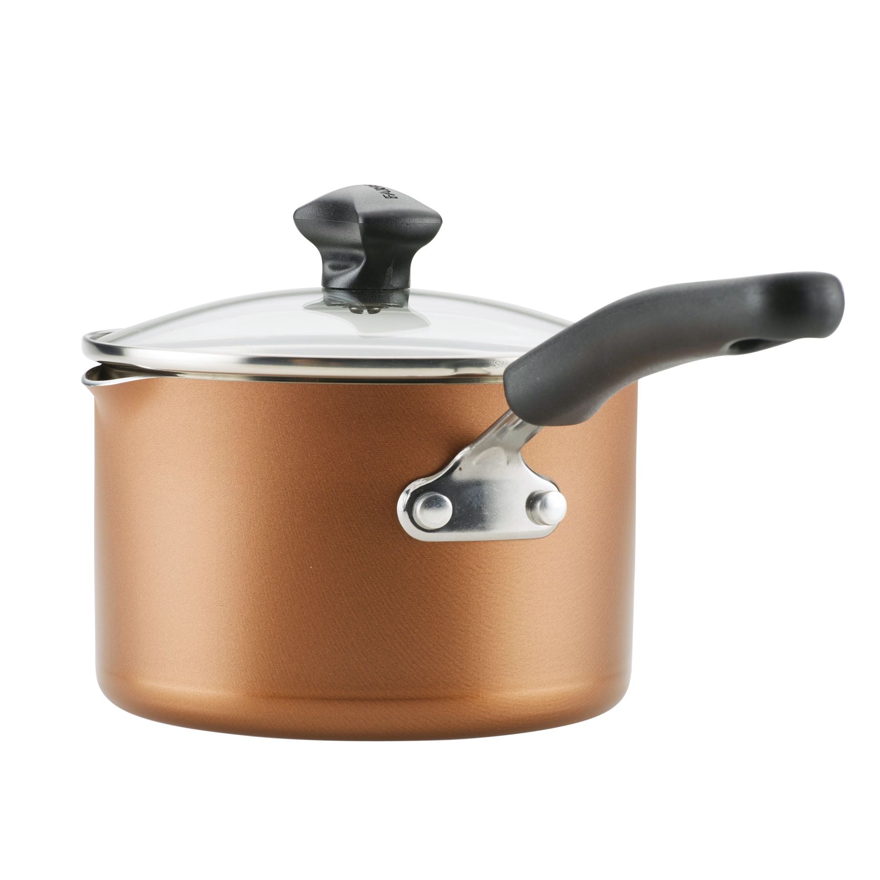 The 15-Piece Nonstick Cookware Set is crafted for performance and durability, featuring heavy gauge aluminum cookware with a sleek black handle and a glass lid.