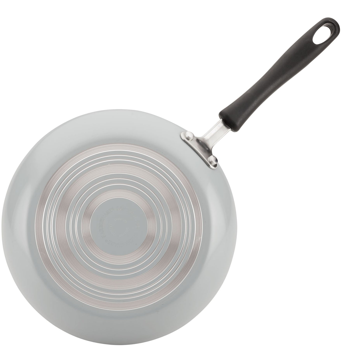 Nonstick frying pan from the 15-Piece Nonstick Cookware Set, crafted from heavy gauge aluminum with a black handle and circular ridges on the bottom.