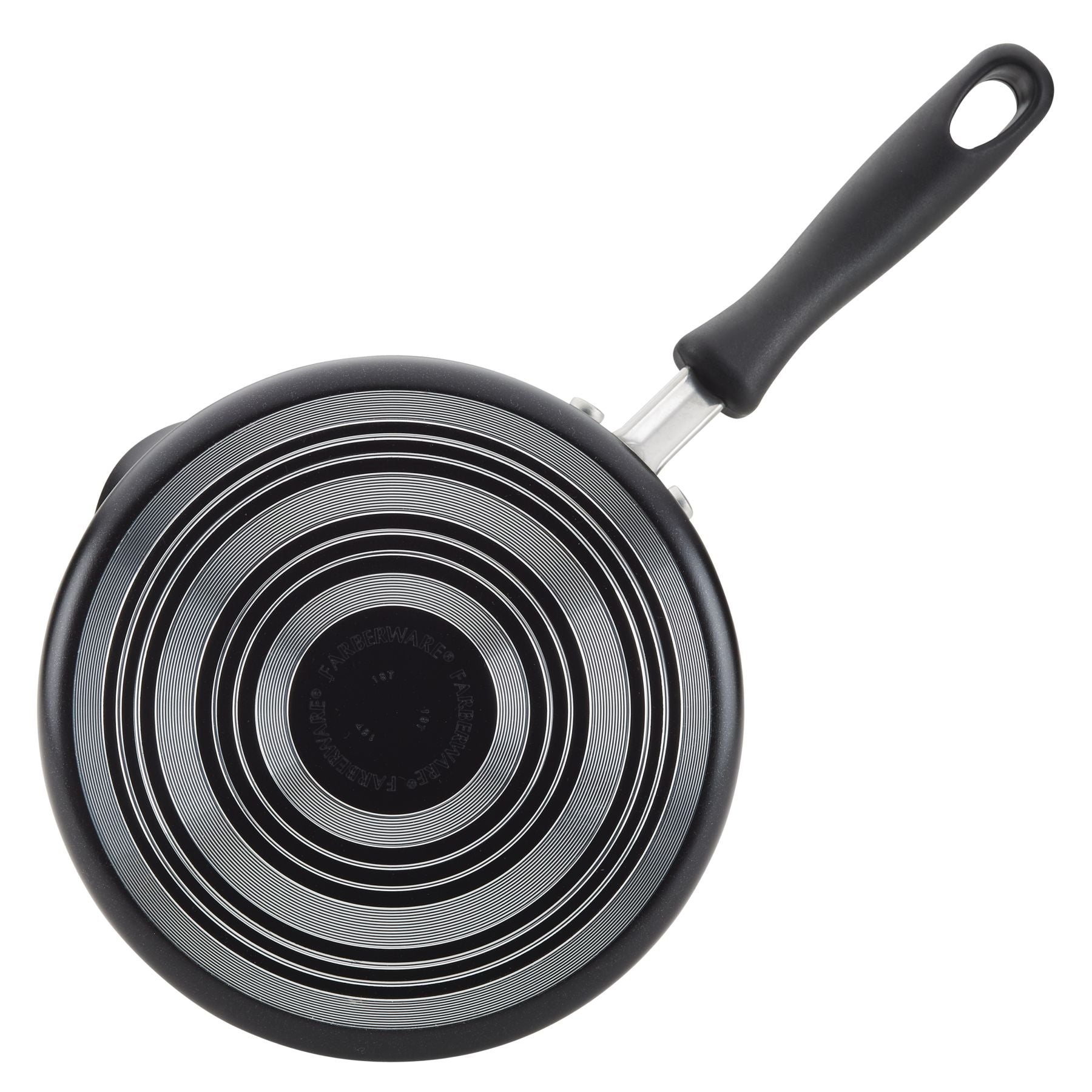 Nonstick saucepan featuring DiamondMax nonstick technology, a circular pattern on the bottom, and a black handle.