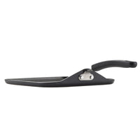 Side view of an 11-Inch Nonstick Square Griddle in black with a curved handle, ensuring easy food release every time.