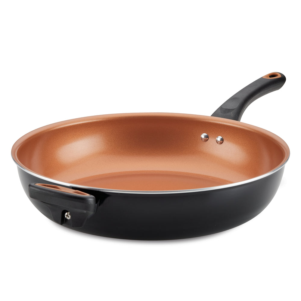 Farberware 14 in. Dishwasher Safe High Performance- Aluminum Nonstick Skillet in Copper with Lid-1, Brown