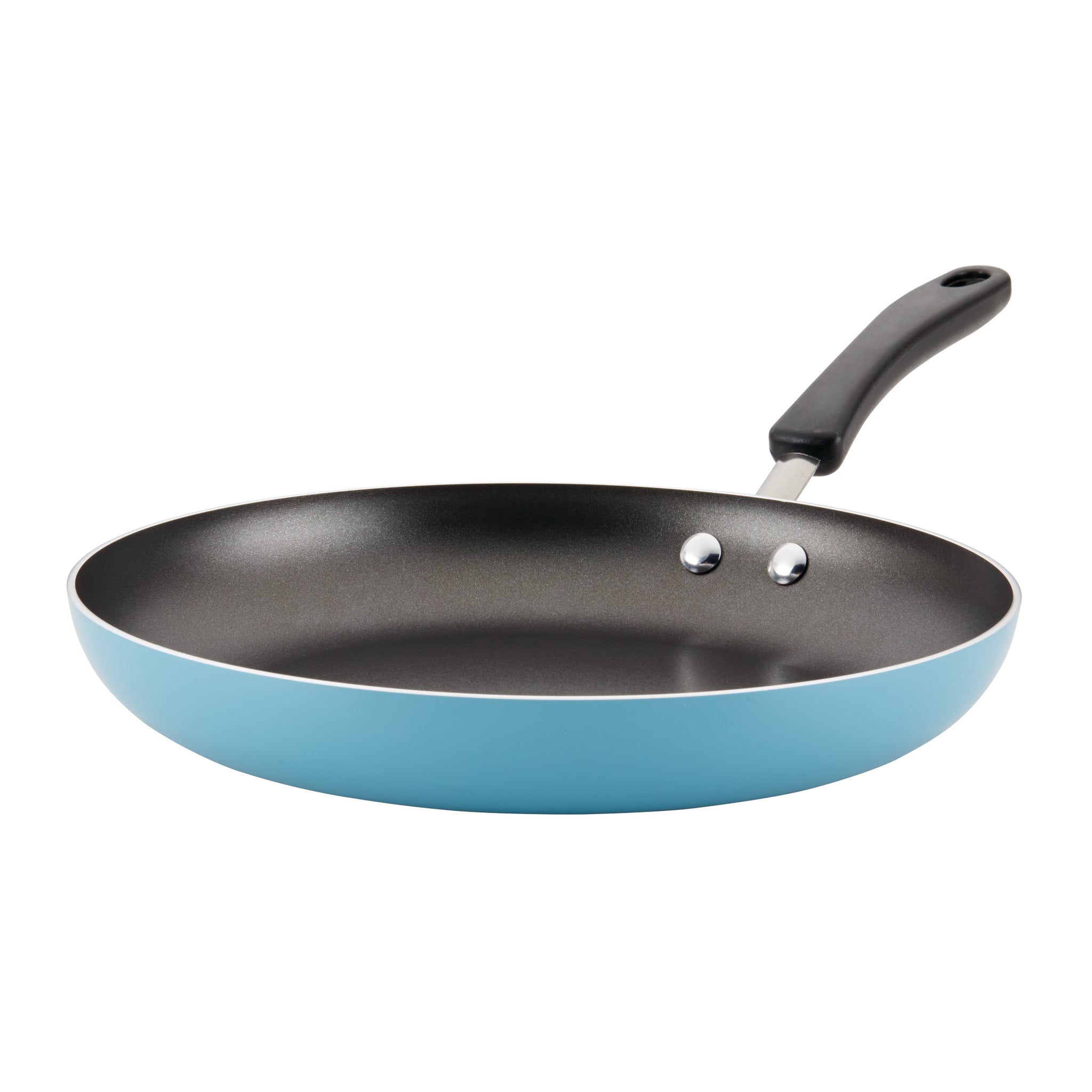 The 12-Inch Nonstick Fry Pan boasts a heavy-duty aluminum construction with a DiamondMax nonstick coating, complemented by a sleek black handle against a crisp white background.