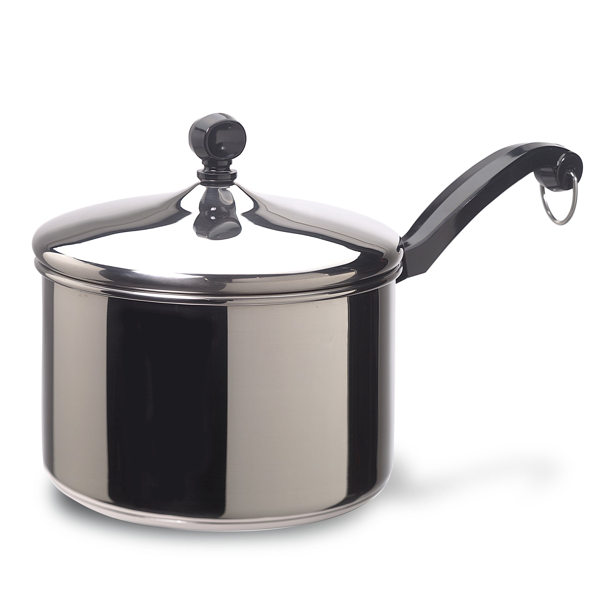 Classic Series Stainless Steel Saucepan with a lid and a black handle, ideal for contemporary cooking performance requirements.