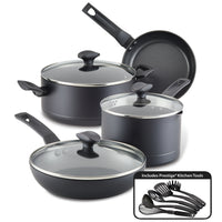 Discover the ultra-durable Power Base 12-Piece Cookware Set, featuring black nonstick pots, pans, and kitchen tools designed to elevate your culinary experience.