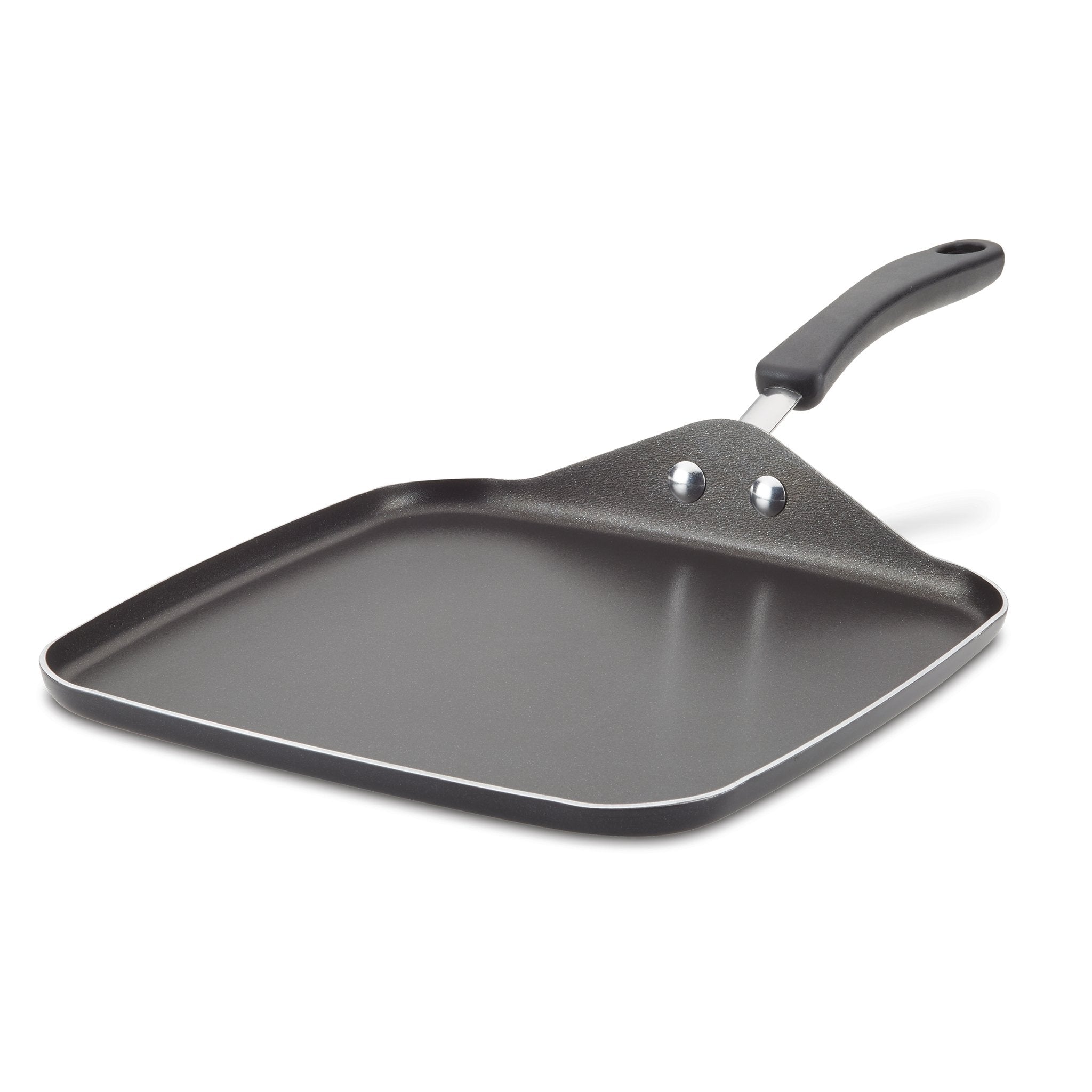 The 11-Inch Nonstick Square Griddle, featuring a long handle and DiamondMax nonstick coating for effortless food release, is displayed against a white background.
