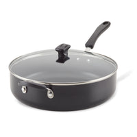 The 6-Quart Nonstick Jumbo Cooker features a long handle and comes with a lid, making it ideal for preparing family meals. Set against a white background, this versatile pan ensures effortless cooking and easy cleanup.