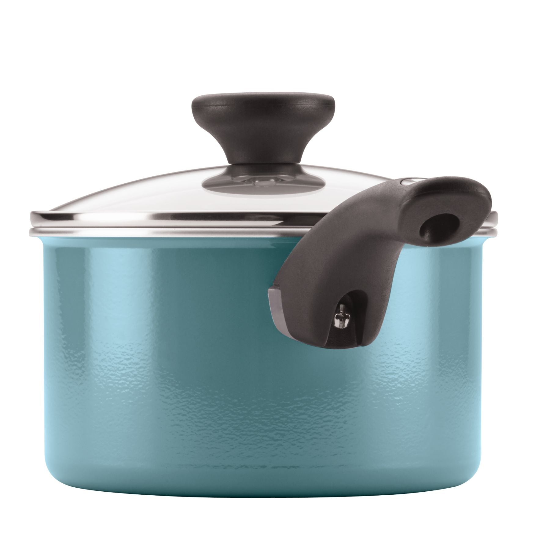 This high-performance kitchenware set, the 12-Piece Nonstick Cookware Set, includes a durable blue saucepan featuring a black handle and glass lid to meet your cooking needs.