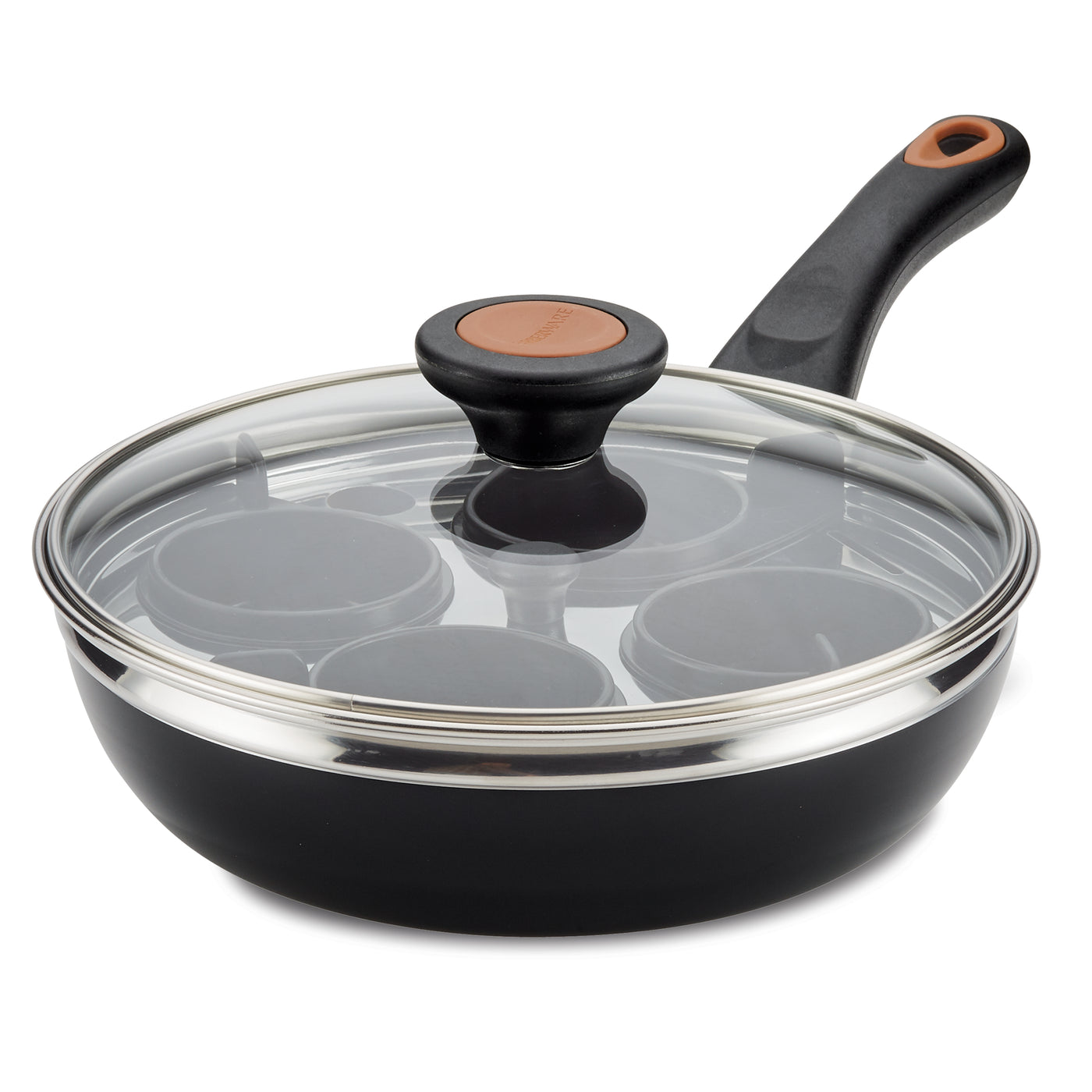 The 8-Inch Copper Ceramic Nonstick Egg Poacher, featuring a transparent lid and a black handle, makes whipping up eggs Benedict effortless, making it a brunch superstar.